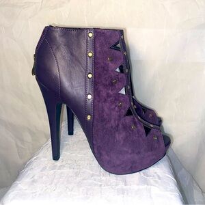 Purple open toe leather booties